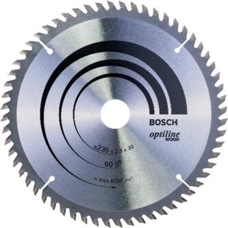 Bosch Optiline Wood Circular Hand Saw Blade, 235mm x 2.8mm x 30mm, 60 Teeth, Silver 2608641192